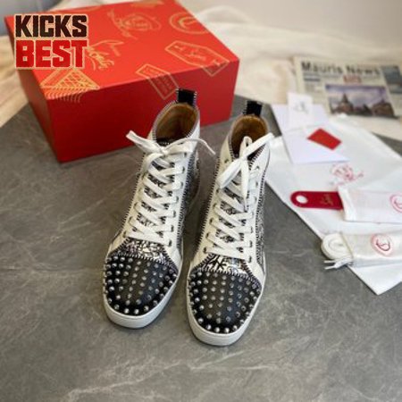 Christian Louboutin Black/White Leather Louis Orlato Spike Sneakers