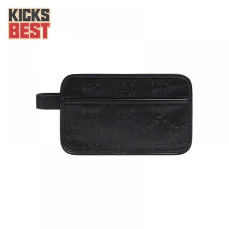 Gg Embossed Cosmetic Case Black Gg Embossed Leather Cotton Linen Lining GBB020