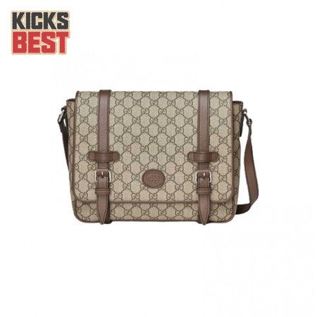 Gucci Messenger Bag Beige/Ebony Gg Supreme Canvas Brown Leather Trim GMB008