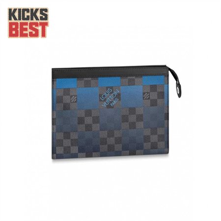 pochette voyage mm damier graphite canvas in blue - pb04