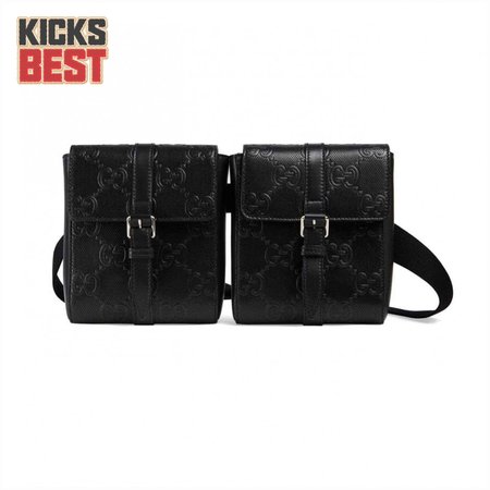 GG EMBOSSED BELT BAG BLACK GG EMBOSSED LEATHER COTTON LINEN LINING - GBC16