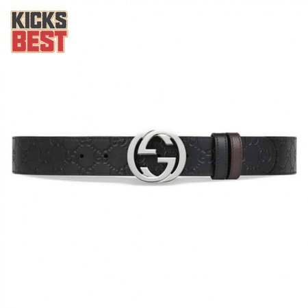 GUCCI SIGNATURE BELT WITH SILVER G BUCKLE - B49