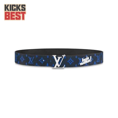 initiales everyday 40mm reversible belt blue monogram black calf leather - b79