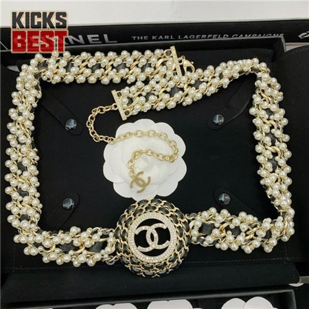 chanel pearl diamond leather belt