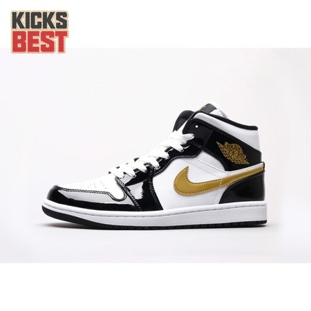 Air Jordan 1 Mid Patent Black White Gold 36-46