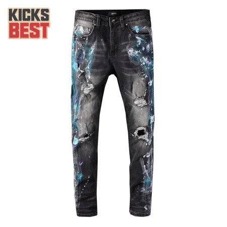 Amiri Blue Splatter Jeans Black