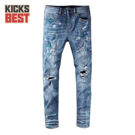 Amiri Blue Splatter Jeans Blue