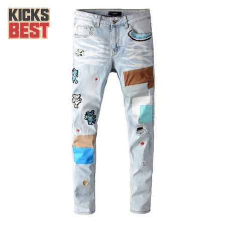 Amiri Bear Patch Rip Jeans Light Blue