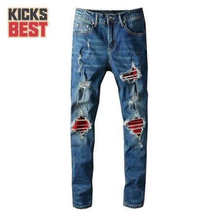 Amiri Design Rip Jeans Dark blue / Red