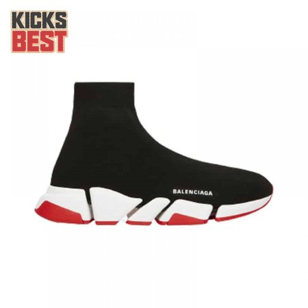 BALENCIAGA SPEED 2.0 SNEAKER IN BLACK, WHITE AND RED RECYCLED KNIT - BB144