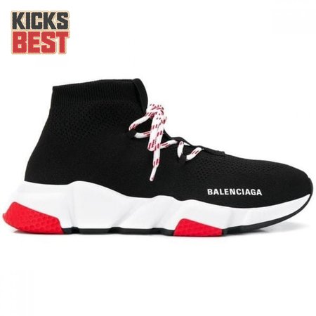 BALENCIAGA SPEED TRAINER LACE UP BLACK RED - BB15