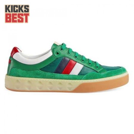 GUCCI MEN'S GREEN LEATHER AND NYLON SNEAKERS - GC61