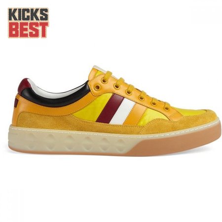 GUCCI MEN'S YELLOW LEATHER AND NYLON SNEAKERS - GC63