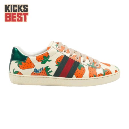 GUCCI ACE LEATHER SNEAKER WITH GUCCI STRAWBERRY PRINT - GC10