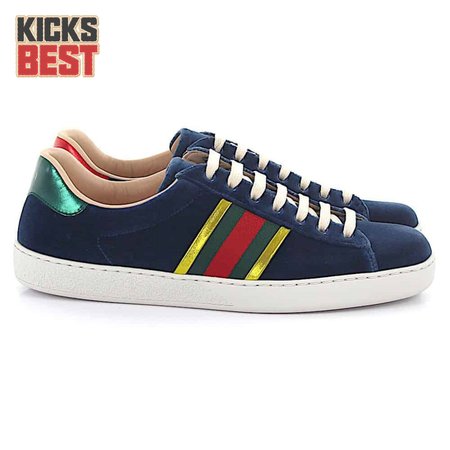 GUCCI ACE SNEAKER VELVET BLUE METALLIC STRIPE - GC40